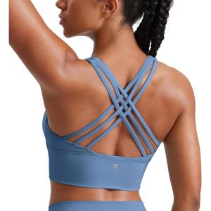 CRZ YOGA Naked Feeling Criss Cross Longline Sports Bras for Women – Wirefree Padded Strappy Yoga Cropped Tops(Oasis Blue)
