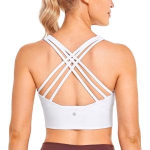 CRZ YOGA Naked Feeling Criss Cross Longline Sports Bras for Women – Wirefree Padded Strappy Yoga Cropped Tops(White)
