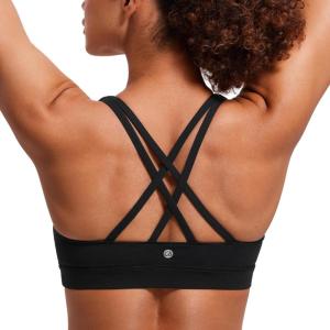 CRZ YOGA Naked Feeling Strappy Padded Sports Bras for Women – Fitness Workout Top Criss Cross Back Yoga Cami(Black)