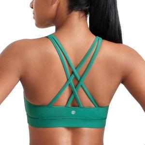 CRZ YOGA Naked Feeling Strappy Padded Sports Bras for Women – Fitness Workout Top Criss Cross Back Yoga Cami(Cascadia Green)