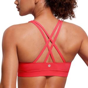 CRZ YOGA Naked Feeling Strappy Padded Sports Bras for Women – Fitness Workout Top Criss Cross Back Yoga Cami(Crimson)