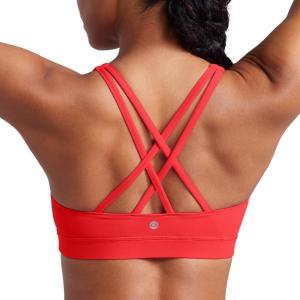 CRZ YOGA Naked Feeling Strappy Padded Sports Bras for Women – Fitness Workout Top Criss Cross Back Yoga Cami(Deep Red)