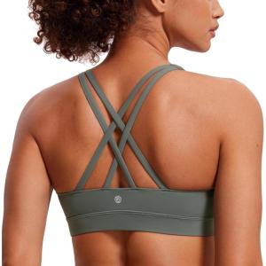 CRZ YOGA Naked Feeling Strappy Padded Sports Bras for Women – Fitness Workout Top Criss Cross Back Yoga Cami(Grey Sage)