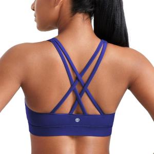 CRZ YOGA Naked Feeling Strappy Padded Sports Bras for Women – Fitness Workout Top Criss Cross Back Yoga Cami(Larkspur Blue)