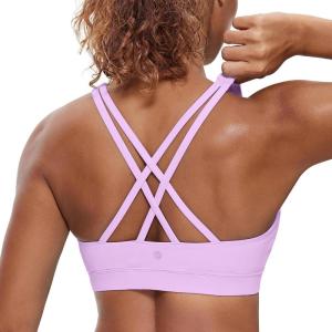 CRZ YOGA Naked Feeling Strappy Padded Sports Bras for Women – Fitness Workout Top Criss Cross Back Yoga Cami(Lilac)