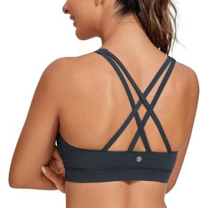 CRZ YOGA Naked Feeling Strappy Padded Sports Bras for Women – Fitness Workout Top Criss Cross Back Yoga Cami(Melanite)