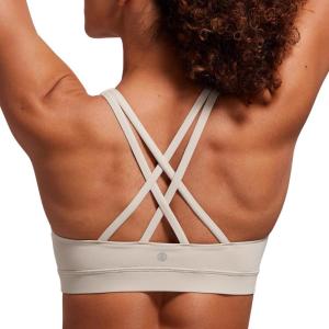 CRZ YOGA Naked Feeling Strappy Padded Sports Bras for Women – Fitness Workout Top Criss Cross Back Yoga Cami(Mojave Tan)