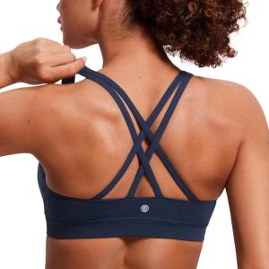 CRZ YOGA Naked Feeling Strappy Padded Sports Bras for Women – Fitness Workout Top Criss Cross Back Yoga Cami(Navy)
