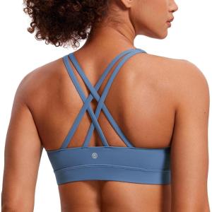 CRZ YOGA Naked Feeling Strappy Padded Sports Bras for Women – Fitness Workout Top Criss Cross Back Yoga Cami(Oasis Blue)