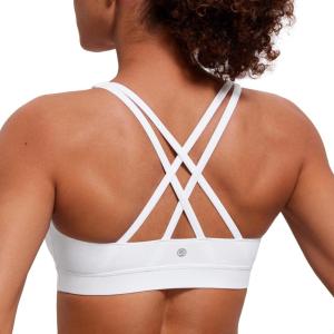 CRZ YOGA Naked Feeling Strappy Padded Sports Bras for Women – Fitness Workout Top Criss Cross Back Yoga Cami(White)