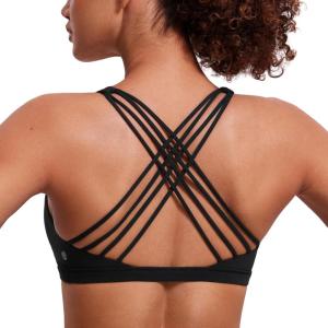 CRZ YOGA Naked Feeling Strappy Sports Bras for Women – Criss Cross Back Wireless Padded Cami Yoga Workout Top(Black)