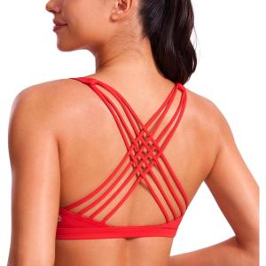 CRZ YOGA Naked Feeling Strappy Sports Bras for Women – Criss Cross Back Wireless Padded Cami Yoga Workout Top(Deep Red)