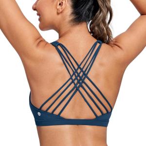 CRZ YOGA Naked Feeling Strappy Sports Bras for Women – Criss Cross Back Wireless Padded Cami Yoga Workout Top(French Navy)