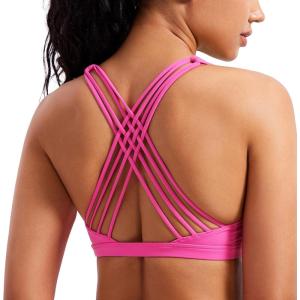 CRZ YOGA Naked Feeling Strappy Sports Bras for Women – Criss Cross Back Wireless Padded Cami Yoga Workout Top(Hibiscus Purple)