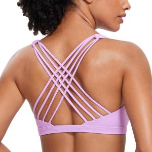 CRZ YOGA Naked Feeling Strappy Sports Bras for Women – Criss Cross Back Wireless Padded Cami Yoga Workout Top(Lilac)