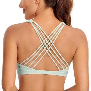CRZ YOGA Naked Feeling Strappy Sports Bras for Women – Criss Cross Back Wireless Padded Cami Yoga Workout Top(Pale Straw Green)