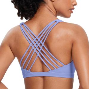 CRZ YOGA Naked Feeling Strappy Sports Bras for Women – Criss Cross Back Wireless Padded Cami Yoga Workout Top(Periwinkle Purple)