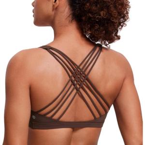 CRZ YOGA Naked Feeling Strappy Sports Bras for Women – Criss Cross Back Wireless Padded Cami Yoga Workout Top(Taupe)