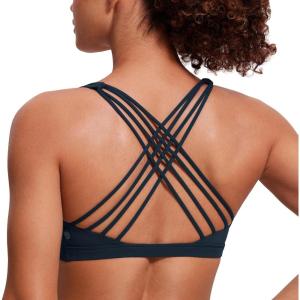 CRZ YOGA Naked Feeling Strappy Sports Bras for Women – Criss Cross Back Wireless Padded Cami Yoga Workout Top(True Navy)