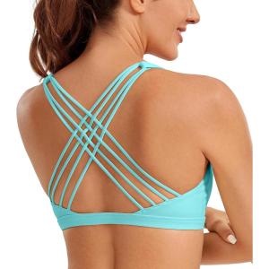 CRZ YOGA Naked Feeling Strappy Sports Bras for Women – Criss Cross Back Wireless Padded Cami Yoga Workout Top(Turquoise)