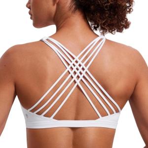CRZ YOGA Naked Feeling Strappy Sports Bras for Women – Criss Cross Back Wireless Padded Cami Yoga Workout Top(White)
