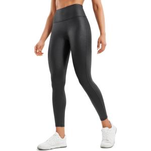 CRZ YOGA No Front Seam Faux Leather Leggings 25” – Butterluxe Matte High Waist Stretch Tights Womens Pleather Pants(Black Classic)