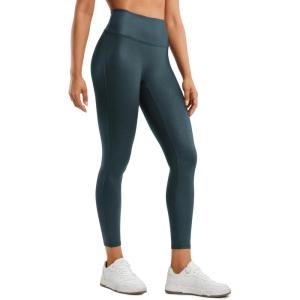 CRZ YOGA No Front Seam Faux Leather Leggings 25” – Butterluxe Matte High Waist Stretch Tights Womens Pleather Pants(Forest Dark Green Foil Pattern)