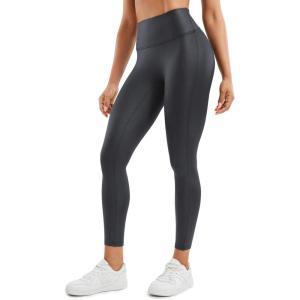 CRZ YOGA No Front Seam Faux Leather Leggings 25” – Butterluxe Matte High Waist Stretch Tights Womens Pleather Pants(Mysterious Grey Foil Pattern)