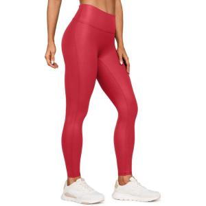 CRZ YOGA No Front Seam Faux Leather Leggings 28″ – Butterluxe Matte High Waist Stretch Tights Womens Pleather Pants(Ruby Red Classic Pattern)