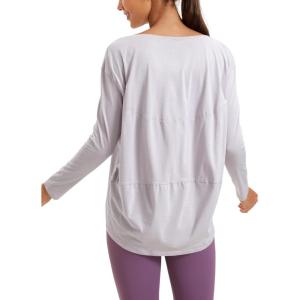 CRZ YOGA Pima Cotton Boat Neck Long Sleeve Shirts for Women – Workout Athletic Yoga Casual Tops Loose Fit Fall T-Shirts(Iced Iris)