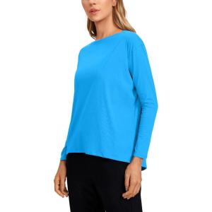 CRZ YOGA Pima Cotton Boat Neck Long Sleeve Shirts for Women – Workout Athletic Yoga Casual Tops Loose Fit Fall T-Shirts(Madagascar Blue)
