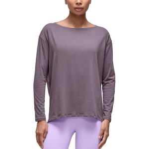 CRZ YOGA Pima Cotton Boat Neck Long Sleeve Shirts for Women – Workout Athletic Yoga Casual Tops Loose Fit Fall T-Shirts(Purple Gray)