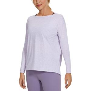 CRZ YOGA Pima Cotton Boat Neck Long Sleeve Shirts for Women – Workout Athletic Yoga Casual Tops Loose Fit Fall T-Shirts(Violet Ash)