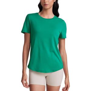CRZ YOGA Pima Cotton Crewneck T-Shirts for Women – Workout Casual Yoga Athletic Short Sleeve Shirts Soft Crewneck Hip Tops(Cascadia Green)