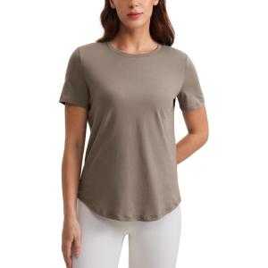CRZ YOGA Pima Cotton Crewneck T-Shirts for Women – Workout Casual Yoga Athletic Short Sleeve Shirts Soft Crewneck Hip Tops(Nomad Grey)