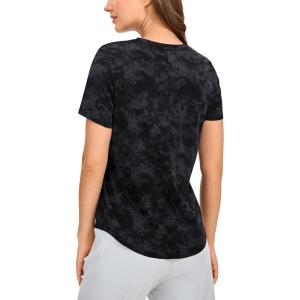 CRZ YOGA Pima Cotton Crewneck T-Shirts for Women – Workout Casual Yoga Athletic Short Sleeve Shirts Soft Crewneck Hip Tops(Tie Dye Smoke Ink)