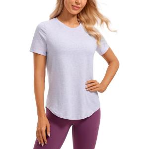 CRZ YOGA Pima Cotton Crewneck T-Shirts for Women – Workout Casual Yoga Athletic Short Sleeve Shirts Soft Crewneck Hip Tops(Violet Ash)