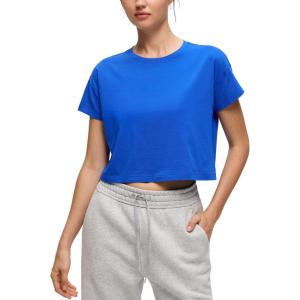 CRZ YOGA Pima Cotton Relaxed Crop T-Shirts for Women – Workout Athletic Gym Casual Short Sleeve Shirts Loose Crewneck Tops(Strong Blue)