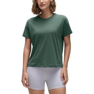 CRZ YOGA Pima Cotton Relaxed T-Shirts for Women – Workout Athletic Gym Casual Short Sleeve Shirts Basic Crewneck Hip Tops(Graphite Green)