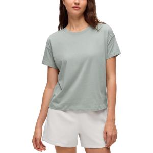 CRZ YOGA Pima Cotton Relaxed T-Shirts for Women – Workout Athletic Gym Casual Short Sleeve Shirts Basic Crewneck Hip Tops(Jade Grey)