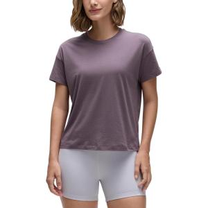 CRZ YOGA Pima Cotton Relaxed T-Shirts for Women – Workout Athletic Gym Casual Short Sleeve Shirts Basic Crewneck Hip Tops(Purple Gray)
