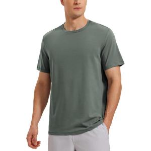 CRZ YOGA Pima Cotton Shirts for Men – Short Sleeve Casual Crewneck T-Shirts Breathable Workout Daily Tee Tops(Grey Sage)