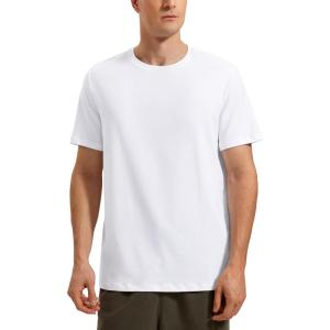 CRZ YOGA Pima Cotton Shirts for Men – Short Sleeve Casual Crewneck T-Shirts Breathable Workout Daily Tee Tops(White)