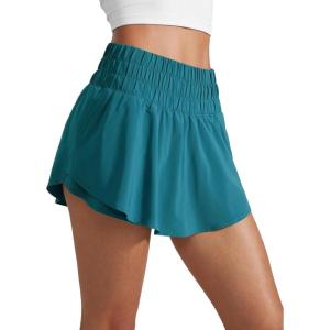 CRZ YOGA Ruffle Skirt Overlay Athletic Shorts for Women – High Waisted Flowy for Workout Running Tennis with Zip Pocket(Borealis Green)