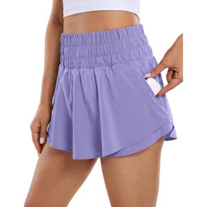 CRZ YOGA Ruffle Skirt Overlay Athletic Shorts for Women – High Waisted Flowy for Workout Running Tennis with Zip Pocket(Dark Lavender Purple)