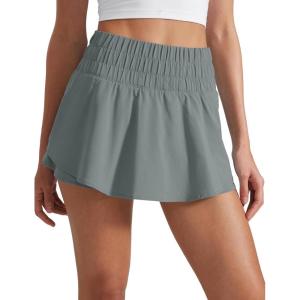 CRZ YOGA Ruffle Skirt Overlay Athletic Shorts for Women – High Waisted Flowy for Workout Running Tennis with Zip Pocket(Grey Sage)