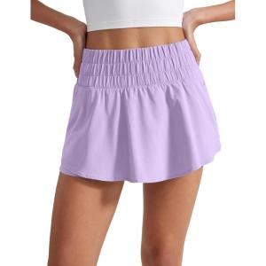 CRZ YOGA Ruffle Skirt Overlay Athletic Shorts for Women – High Waisted Flowy for Workout Running Tennis with Zip Pocket(Lilac)