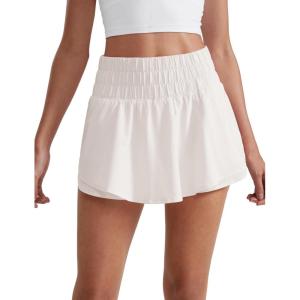 CRZ YOGA Ruffle Skirt Overlay Athletic Shorts for Women – High Waisted Flowy for Workout Running Tennis with Zip Pocket(Milky White (Bone))