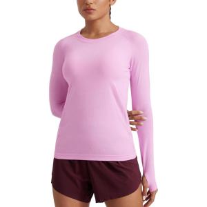 CRZ YOGA Seamless Long Sleeve Shirts for Women Hip – Workout Athletic Running Gym Yoga Tops Breathable Crew Neck T-Shirt(Heather Pink)