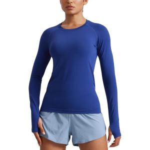 CRZ YOGA Seamless Long Sleeve Shirts for Women Hip – Workout Athletic Running Gym Yoga Tops Breathable Crew Neck T-Shirt(Larkspur Blue)